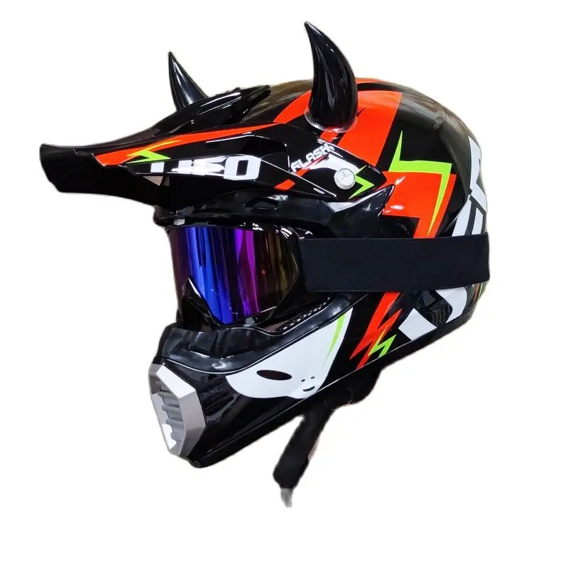 Motor Bike Cross Safety Enduro Capacete Cascos Downhill Bicycle Engine Racer Helmets Racing Motorcycle Helmet add Devi Horns Cos