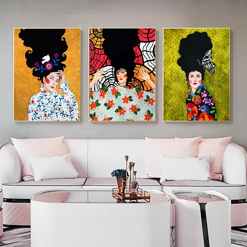 Настенный постер в скандинавском стиле для винтажной девушки цветок волос