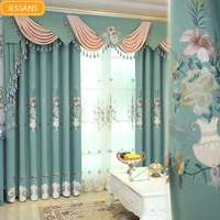 european style lotus curtains for living room bedroom dining room luxury villa guest curtains embroidered beautiful curtains