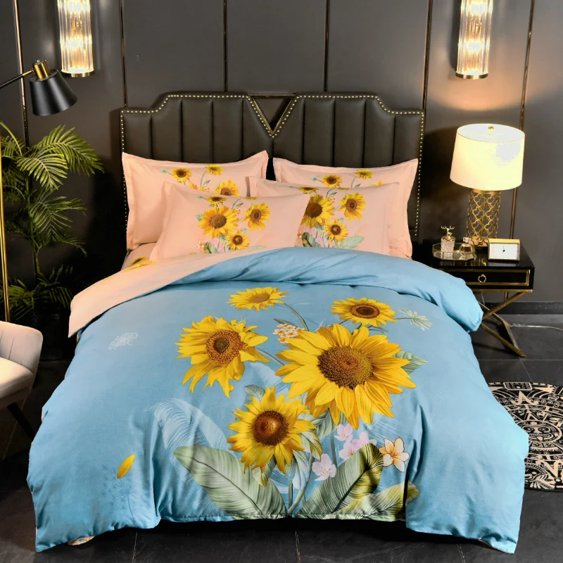 

4pcs Bedsheets with Pillows Case Linens 2 Bedrooms Double Sheets Bedding Set King Size 2 Seater Comforter Duvet Cover Flowers