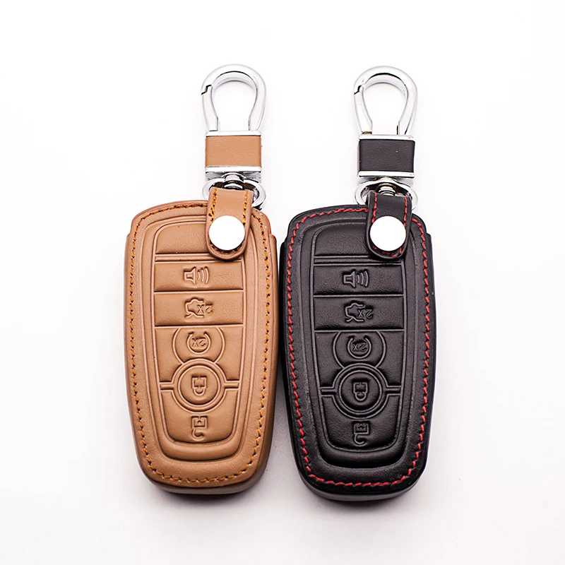 

Super Quality Genuine Leather Key Chain Ring Case Cover Holder fob shell For ford Explorer Taurus Escape Mustang Flex 5 buttons