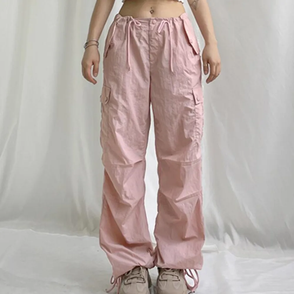 

Casual Baggy Y2K Cargo Pants Women Wide Leg Sweatpants Loose Drawstring Low Waist Streetwear Trousers Pocket Hippie Joggers Pant