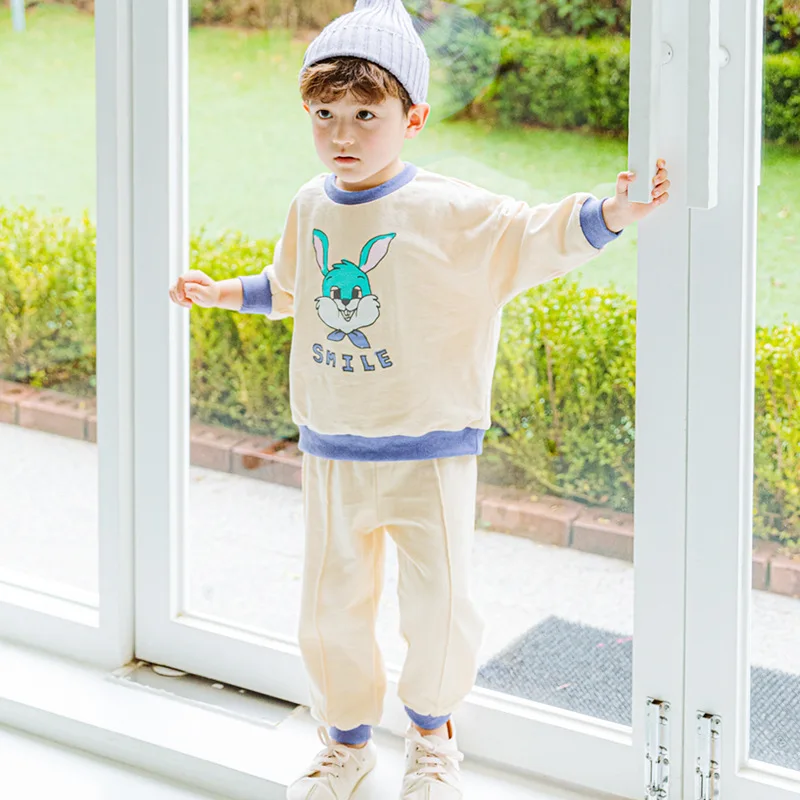 

BEBEZOO Kids Suit Cartoon Long Sleeve Sweatshirt Pants 2Pcs Boys Girls Autumn Casual Wear Toddler Skin-friendly Soft Clothes