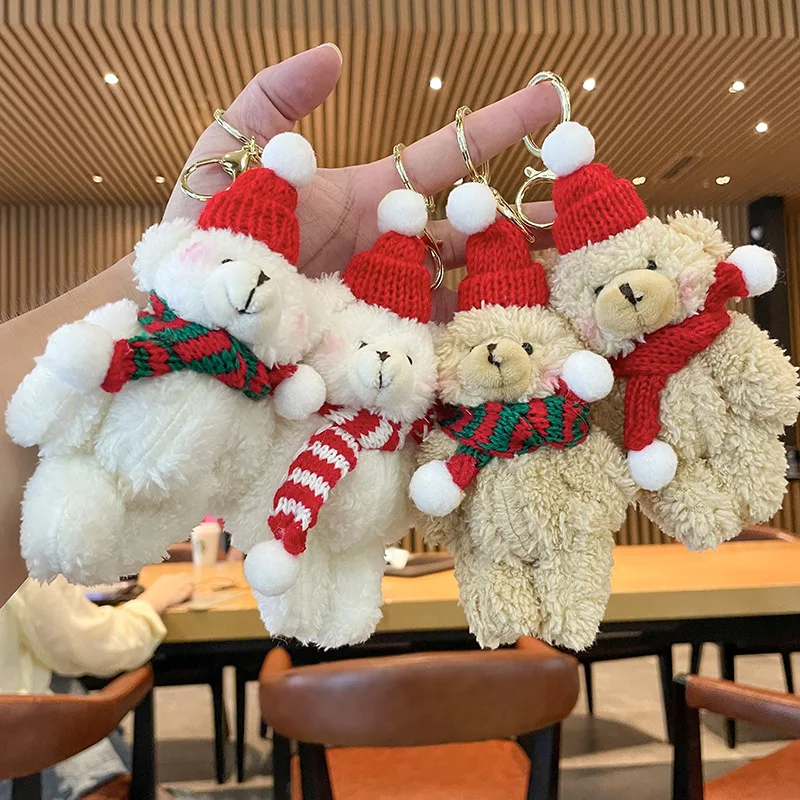 

Kawaii Plush Bear Keychains Creative Christmas Tree Pendant Soft Mini Bear Doll Toy Cute Blush Bear Boy Girl Child Xmas Gift