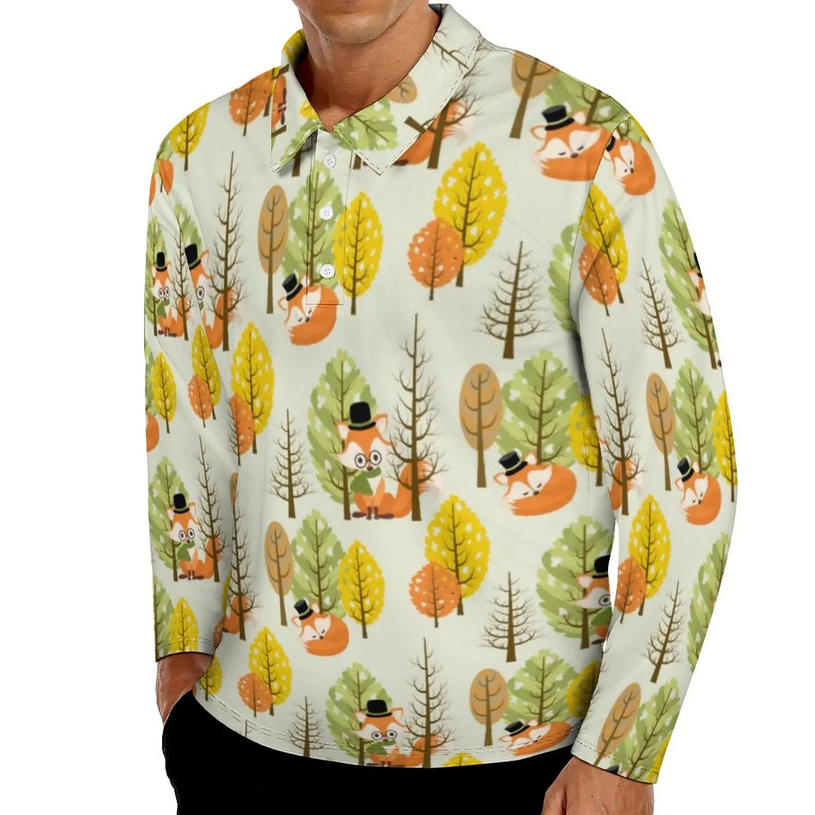 

Рубашка-поло мужская с длинным рукавом и воротником «лесные животные»