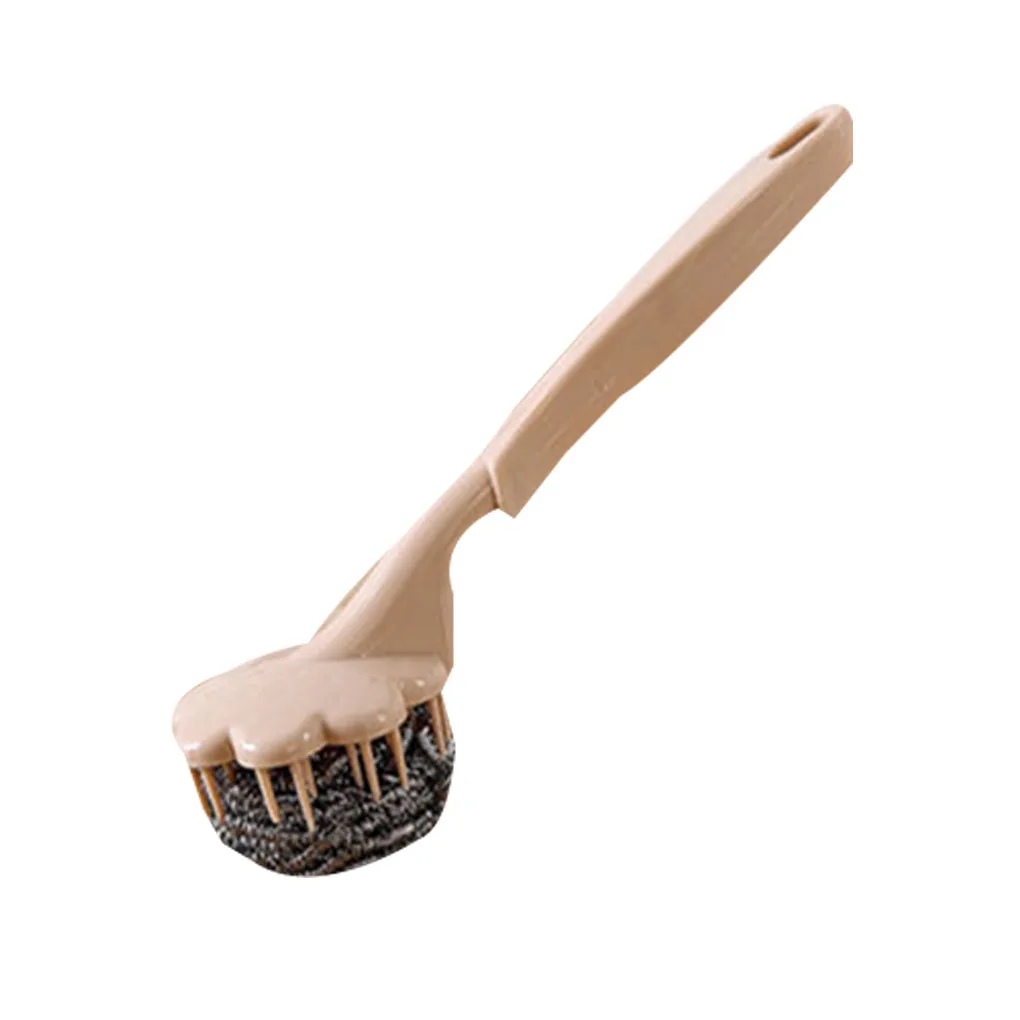 

Long Handle Flower Steel Wire Ball Brush Dishwashing Pot Cleaning Tool Kitchen Cutlery Cleaner
