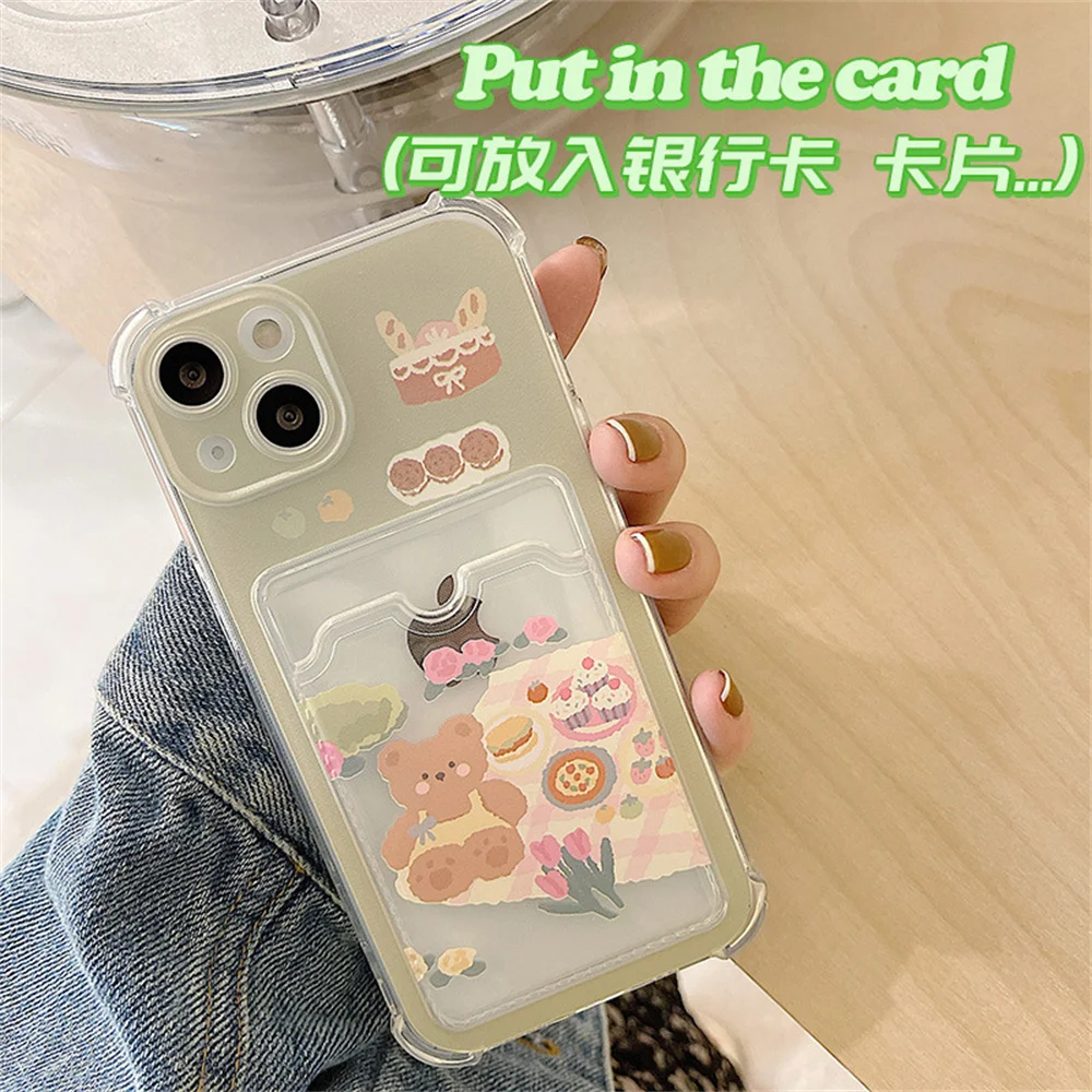 

Cute Cartoon Animal Protective Case for iPhone 14 Card Bag Apple 13 Fashion Girl Phone Case