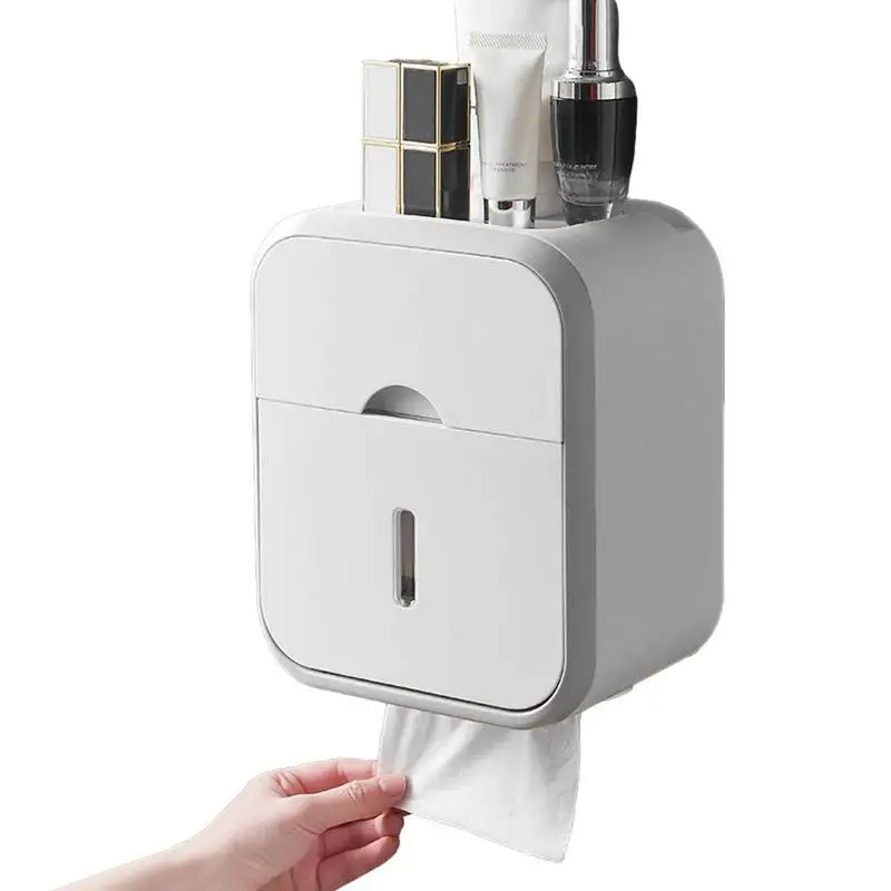 

Коробка для туалетной бумаги, вместительный диспенсер для бумаги, настенный водонепроницаемый держатель для хранения салфеток с выдвижным ящиком, аксессуары для ванной комнаты