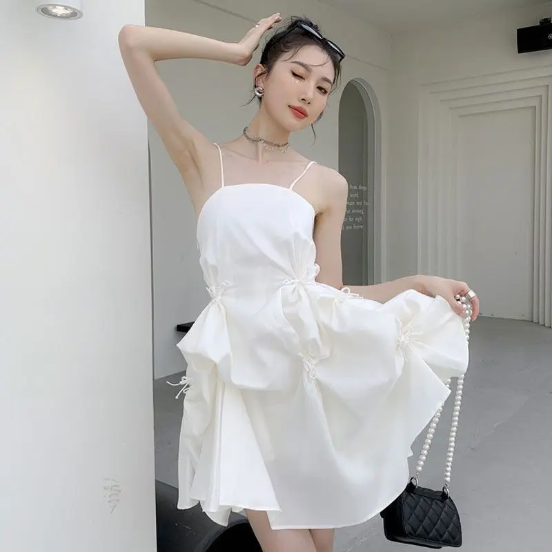 

Women's summer sundresses strap dress 2022 irregular Bow Black white dress Girls party dress Elegant Ball Gown beach dress