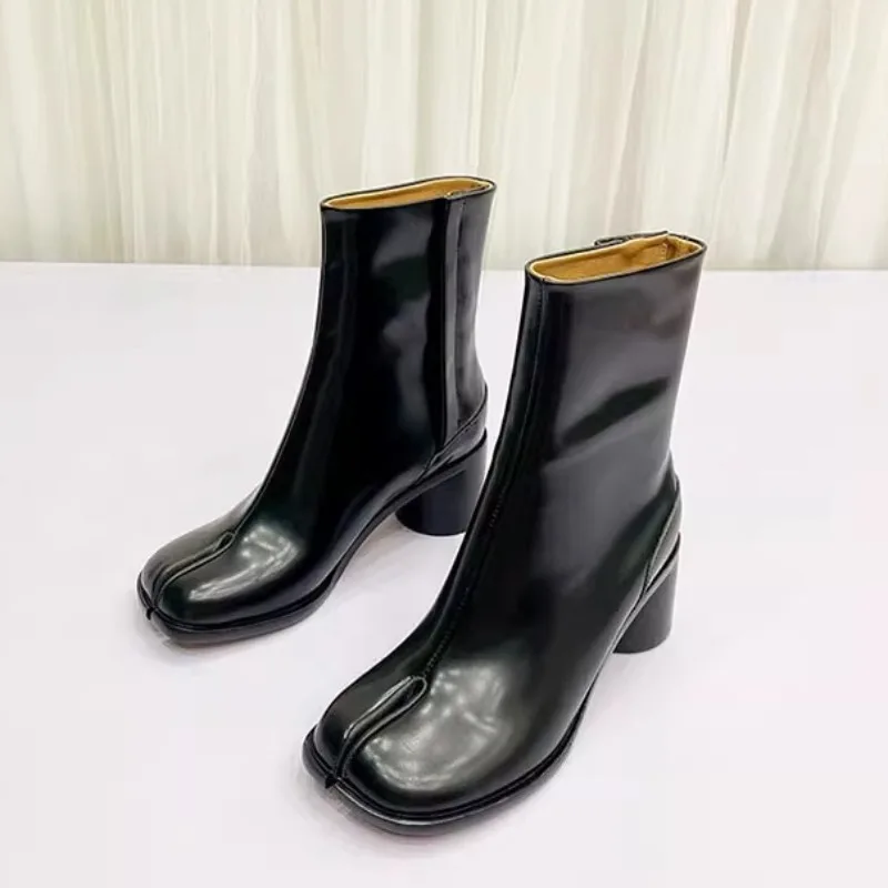 

New Design Horseshoe Split Toe Boots Genuine Leather Chunky Heel Women Single Boots Men's High-heeled Tide Split-toe Shoes 3C