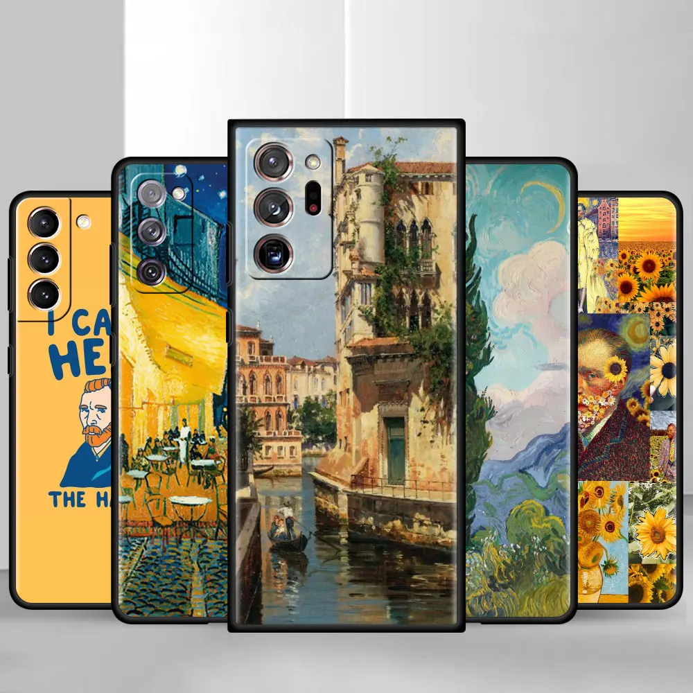 

phone case for Samsung Galaxy S22 S21 S9 S8 S10 S20 S22 Ultra FE Note 20 10 9 Plus S10e Black Soft Cover Van Gogh Sunflower Art