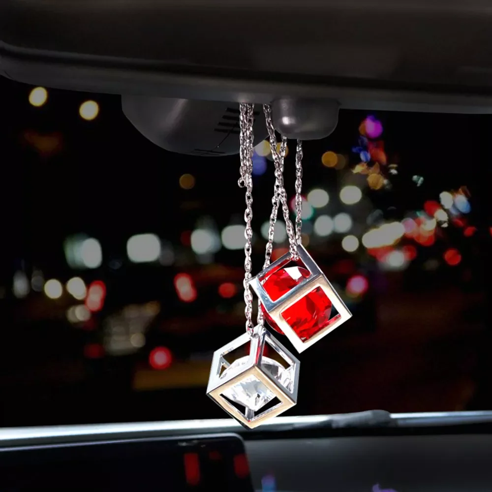 

Car Pendant Crystals Cube Car Charms Rear View Mirror Decoration Automobile Ornaments Hanging Interior Suspension High Quality