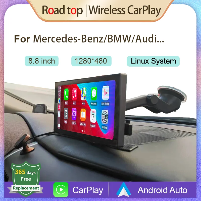 8.8 Inch Universal Wireless Carplay Display For Mercedes Benz BMW Audi with Android Auto Mirror Link Bluetooth USB Rear Camera