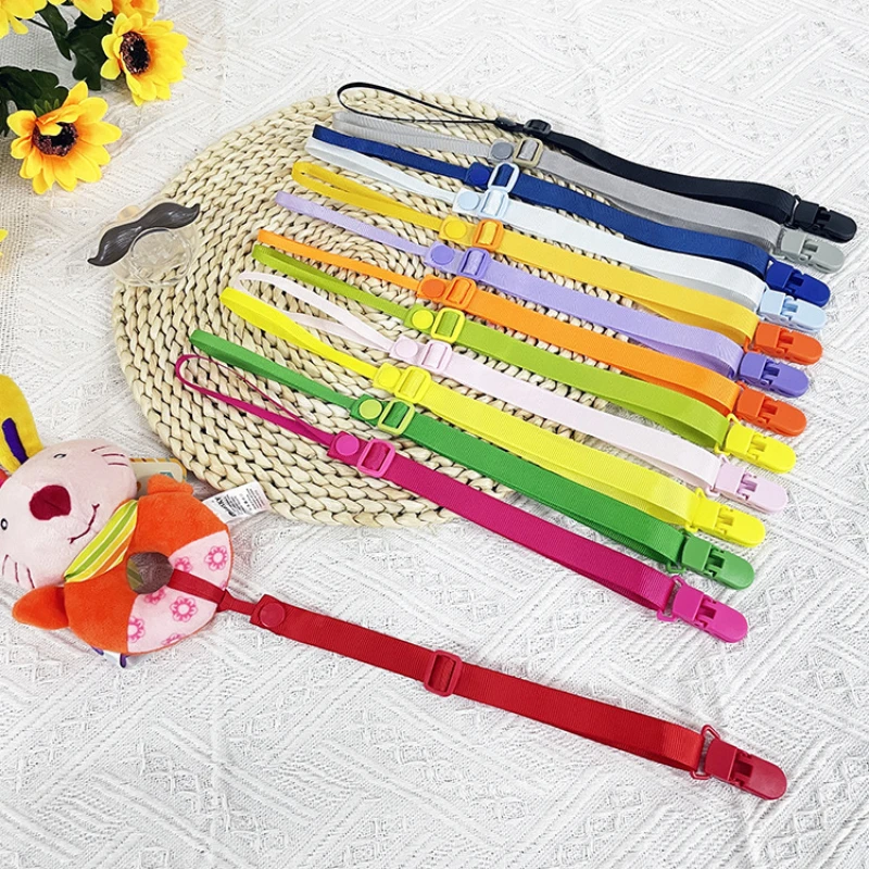 

Baby Pacifier Clips Solid Color Teething Toys Anti-drop Chain Rope Webbing Teethers Dummy Nipples Holder Clip Chains Adjustable