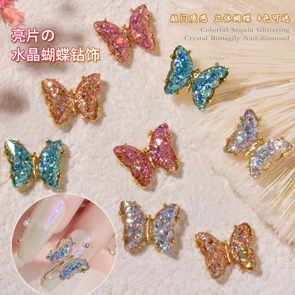 

10pcs Zircon Butterfly Nail Glitter Sequins Nail Art Charm 3D Rhinestones Jewelry Nail Decor Parts DIY Luxury Nail Accessories #
