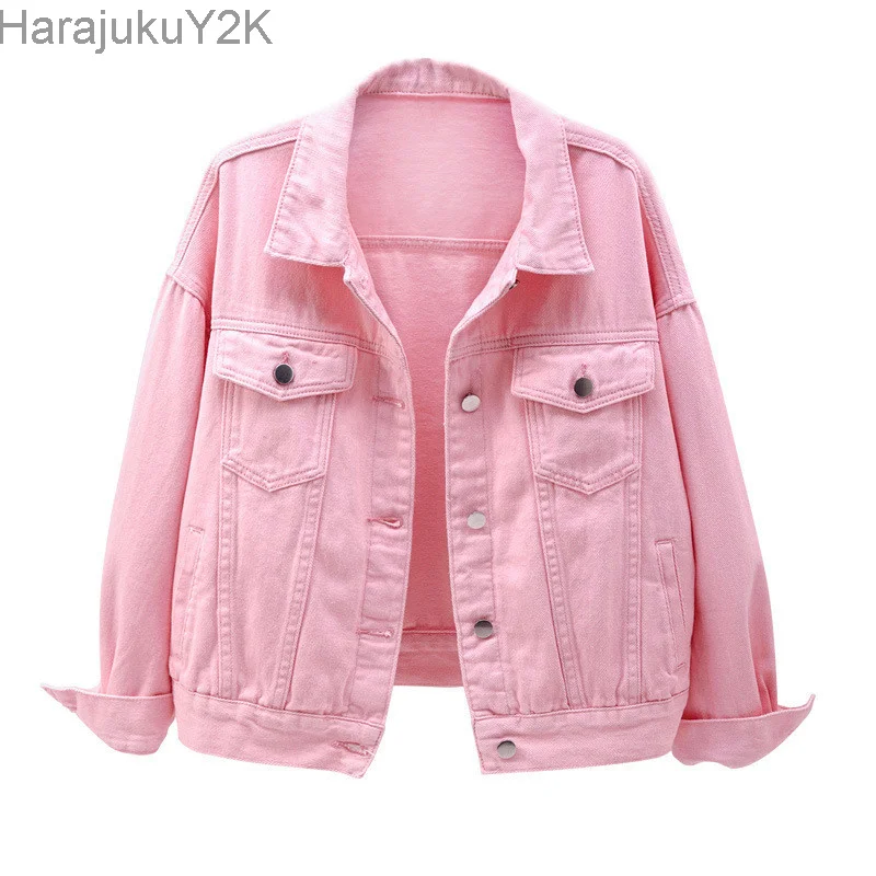 Women's Denim Jacket Spring Autumn Short Coat Pink Jean Jackets Casual Tops Purple Yellow White Loose Tops Lady Outerwear