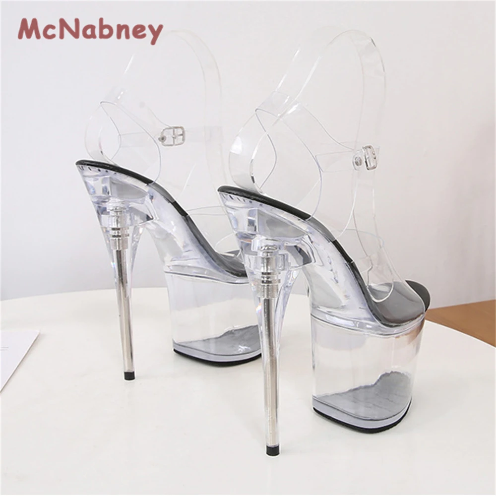 17cm Heels Clear Shoes Women Model 2023 High Heels Sandals Female Transparent Crystal Stilettos Sandals Sexy Wedding Shoes