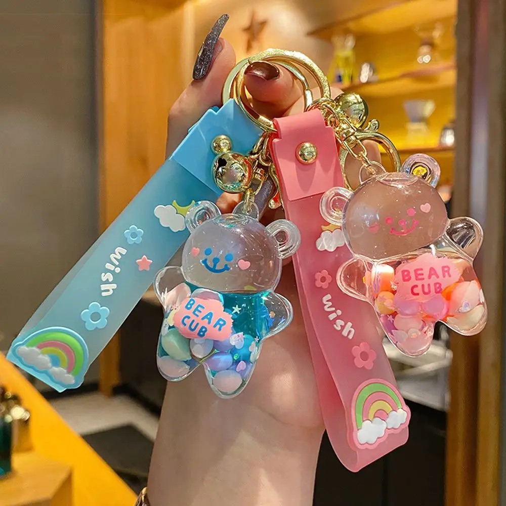 

Creative New Liquid Oil Chubby Bear Quicksand Keychain Cute Floating Colorful Balloons Keyring Girls Car Key Bag Pendant Gifts