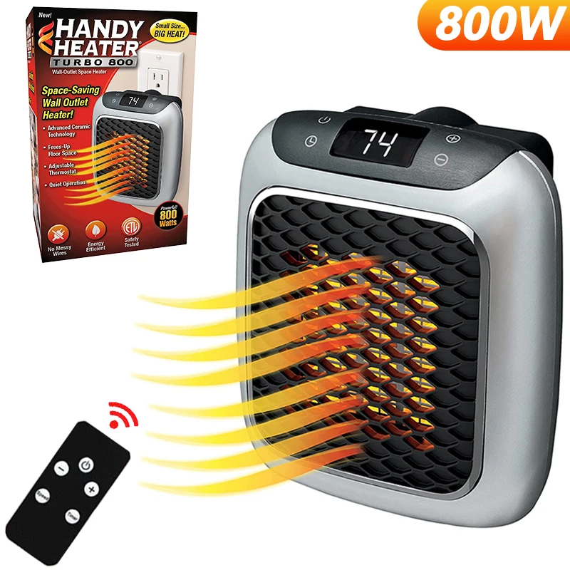 

Electric Heater Portable Mini Plug in Wall Heater Room Heating Stove Household Office Radiator Remote Warmer Machine 800W Device