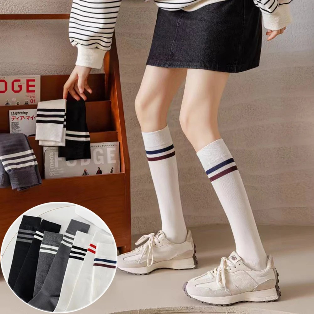 

New Striped Knee High Socks for Women Elastic Looks Slim Leggings Preppy Style Japanese Korean JK Cosplay Lolita Long Stockings