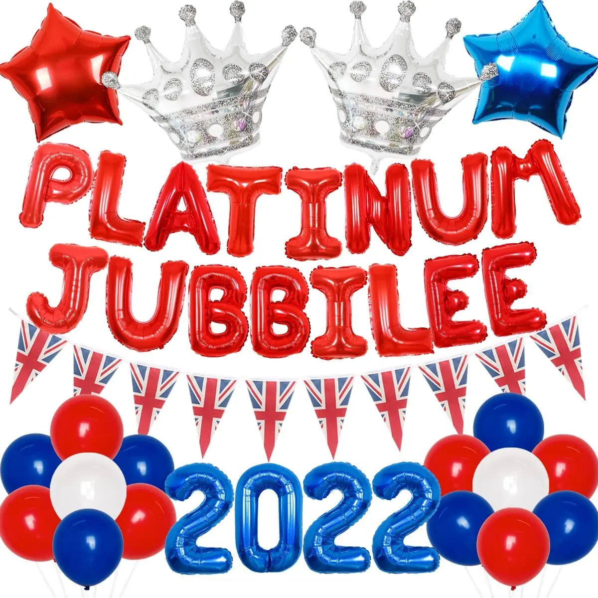 

JOYMEMO 2022 праздничный Королевский Платиновый юбилейный комплект украшений британские баннеры воздушные шары Королевский флажок соединение ...
