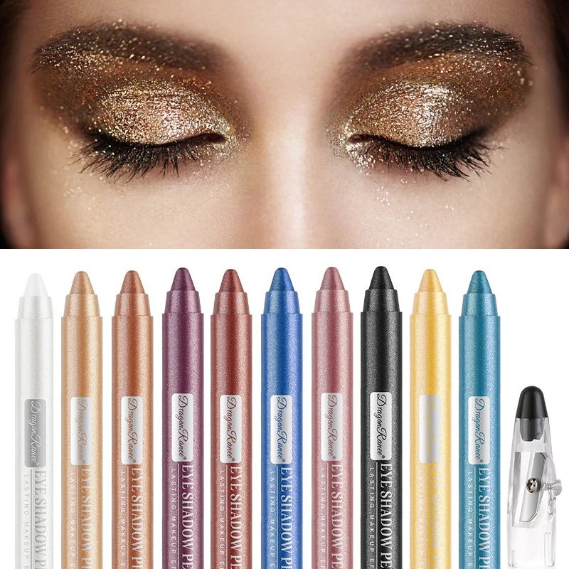 12 Color Eyeshadow Highlighter Lying Silkworm Pens with Pencil Sharpener Lasting Waterproof and Not Blooming Shiny Eyes Makeup