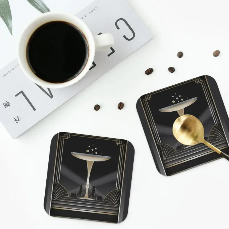 

Art Deco Design VI Coasters Leather Placemats Non-slip Insulation Coffee Mats for Decor Home Kitchen Dining Pads Set of 4