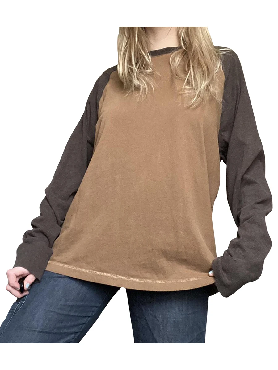 

Women Crewneck Long Sleeve Pullover Shirt Raglan Sleeve Waffle Knit Top Casual Loose Fit T-Shirt