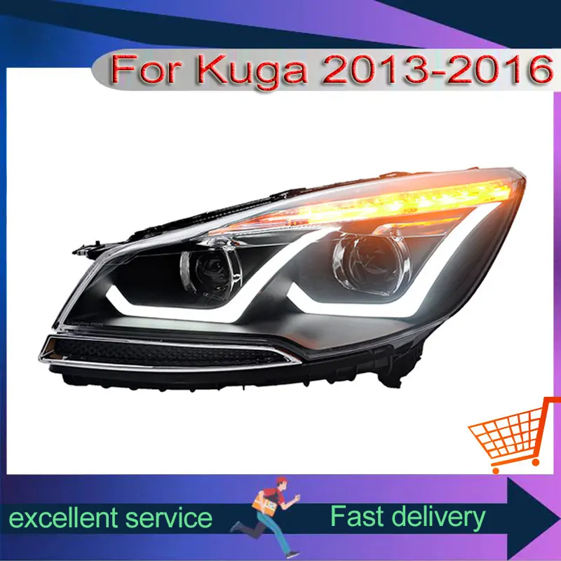 Фото Автомобильные фары для Ford Kuga 2013-2016, модификация, автомобильные аксессуары, передняя лампа, светодиодные DRL, ксеноновые фары с двойной проекционной линзой №2
