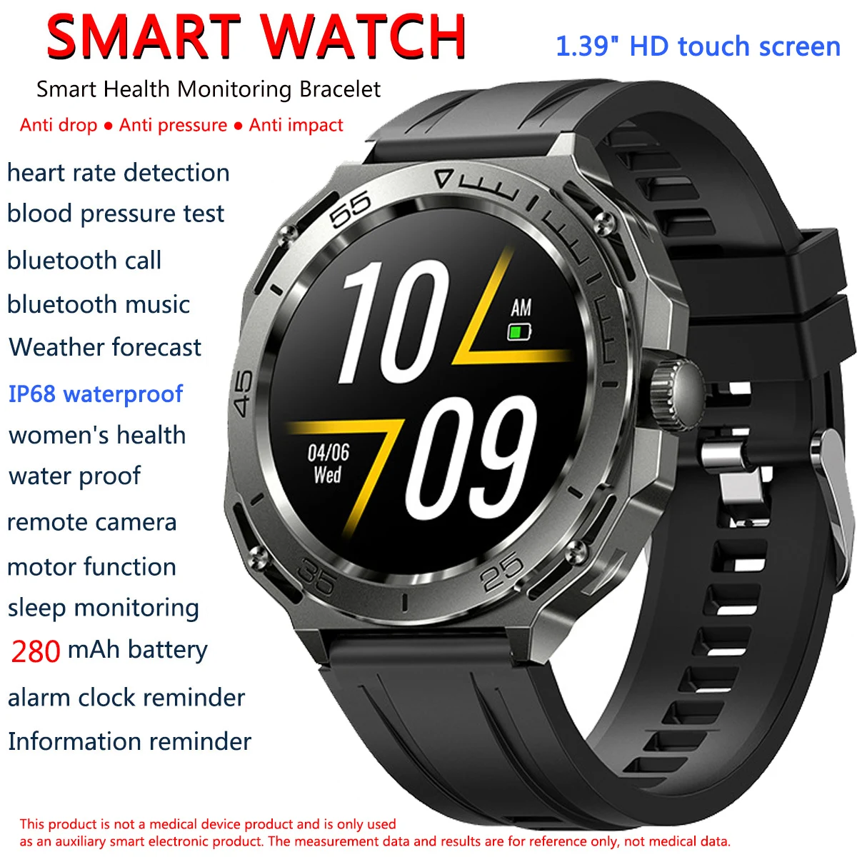 

Смарт-часы Wlec мужские с поддержкой Bluetooth и сенсорным экраном