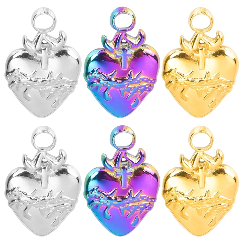 

3/6pcs Retro Gothic Demon Heart Charms Pendant For Jewelry Making Diy Men Pendant Necklace Stainless Steel Fashion Accessories