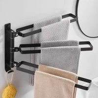 space aluminum double bar towel rack save space free punching wall foldable movable rotating towel bar bathroom storage shelf