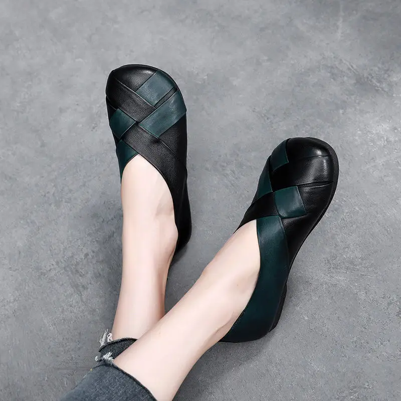 Wide Fit Crisscross Ballet Flats Women's Woven Leather Moccasin Ladies Comfort Dressy Shoes Free Shipping Woman Shallow Shoes