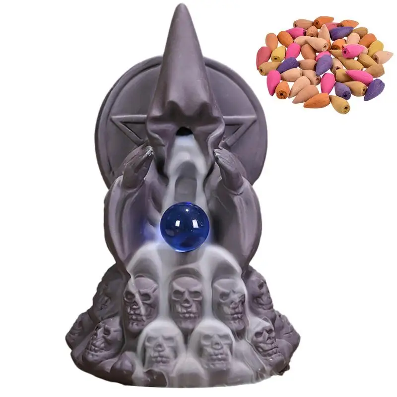 

Backflow Incense Waterfall Burner Aromatherapy Skull Incense Holder Set 50 Cones Stress Anxiety Reliever Home Office Decoration