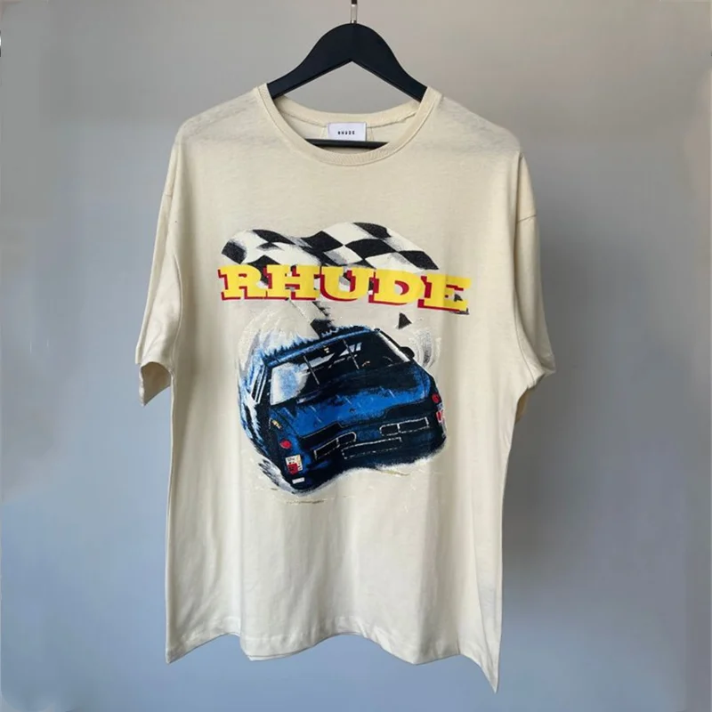

Oversized Rhude BOX PERSPECTIVE T-shirt Men Women Vintage RHUDE Color Logo Print Tops Tees