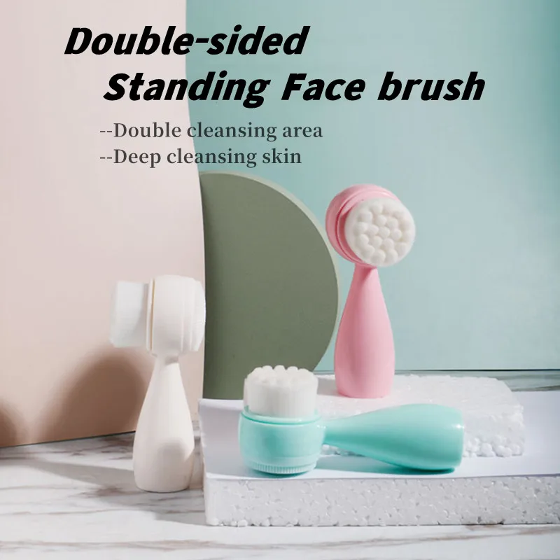 

Mini Face Brush Double Sided Silicone Hand Washing Face Washing Instrument Cleaner Double Sided Standing Cleansing Brush