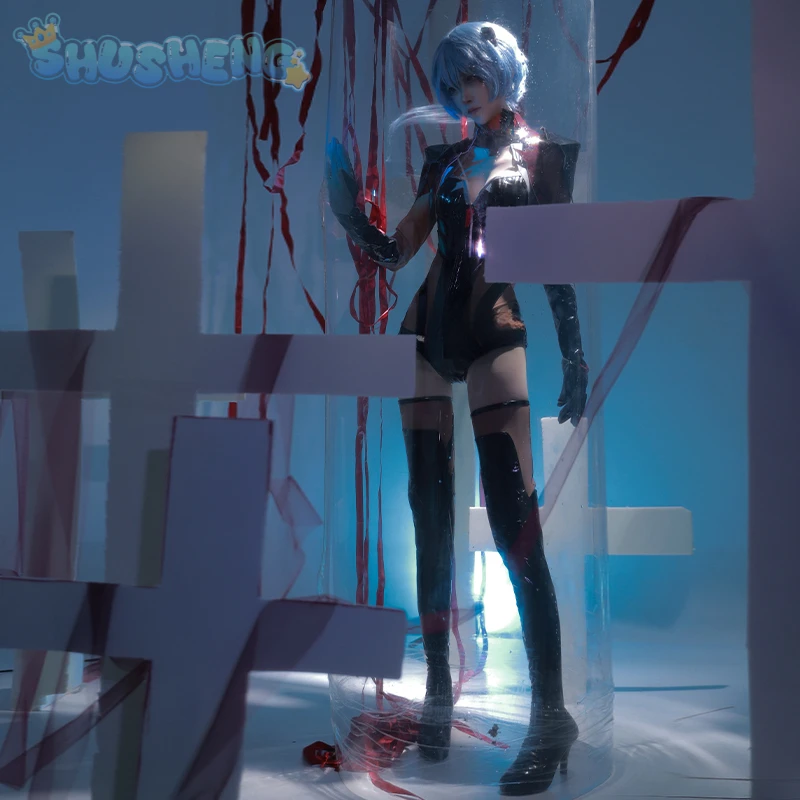 Аянами Рей косплей аниме костюм Ева сексуальный черный кожаный комбинезон