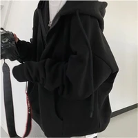 zipper women hoodies loose harajuku sweatshirts korean version solid collor vintage hooded sleeve fashion harajuku coats 2022