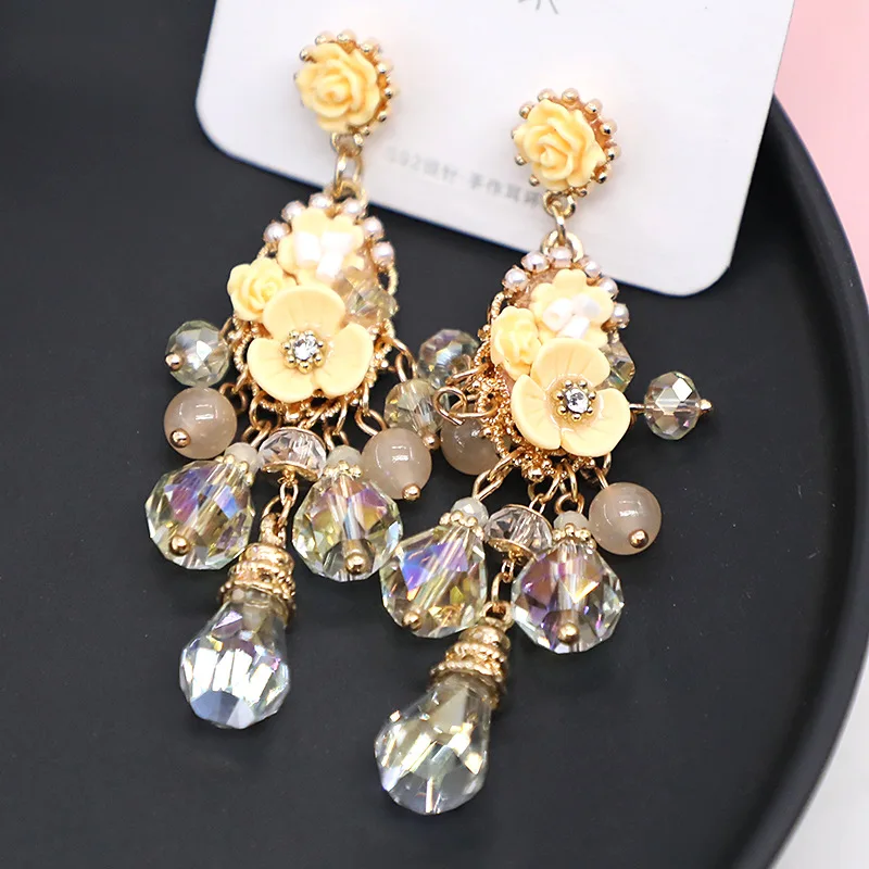 

HandmadeNew Korean Version Of Fresh Plant Flower Female Earrings Yellow Flower Water Drop Tassel Earrings Flower Earrings