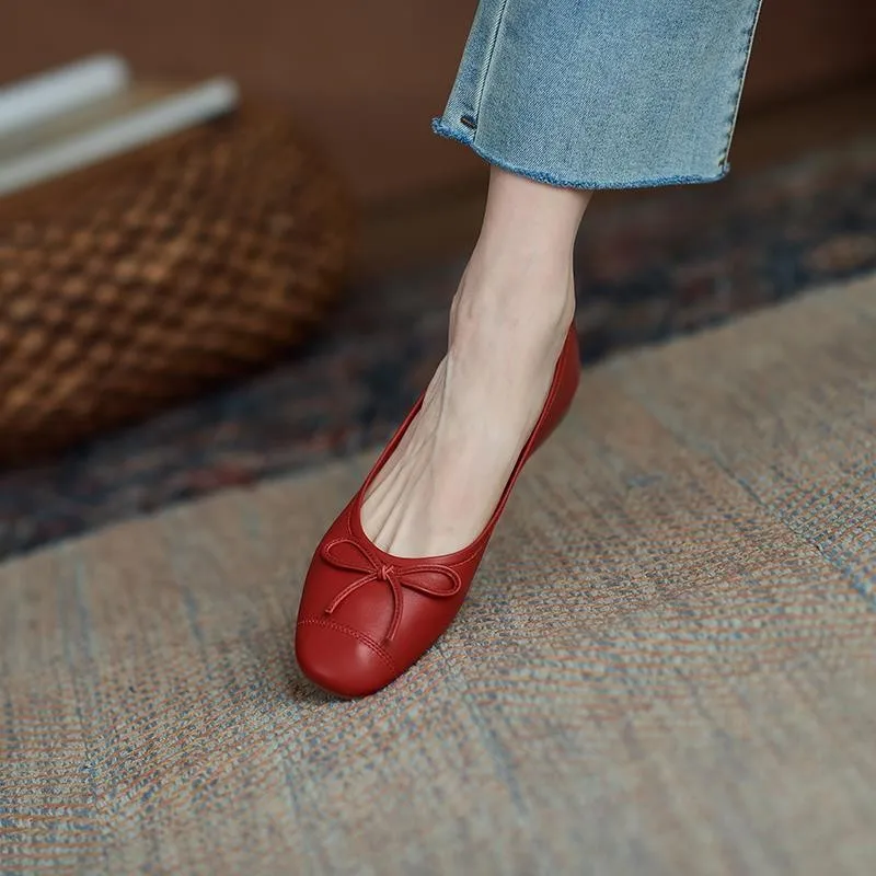 Shoes Women Flats 2022 Spring Autumn Bowknot Round Toe Soft Ladies Flat Shoes Shallow Casual Female Shoes Loafers Women Red Shoe
