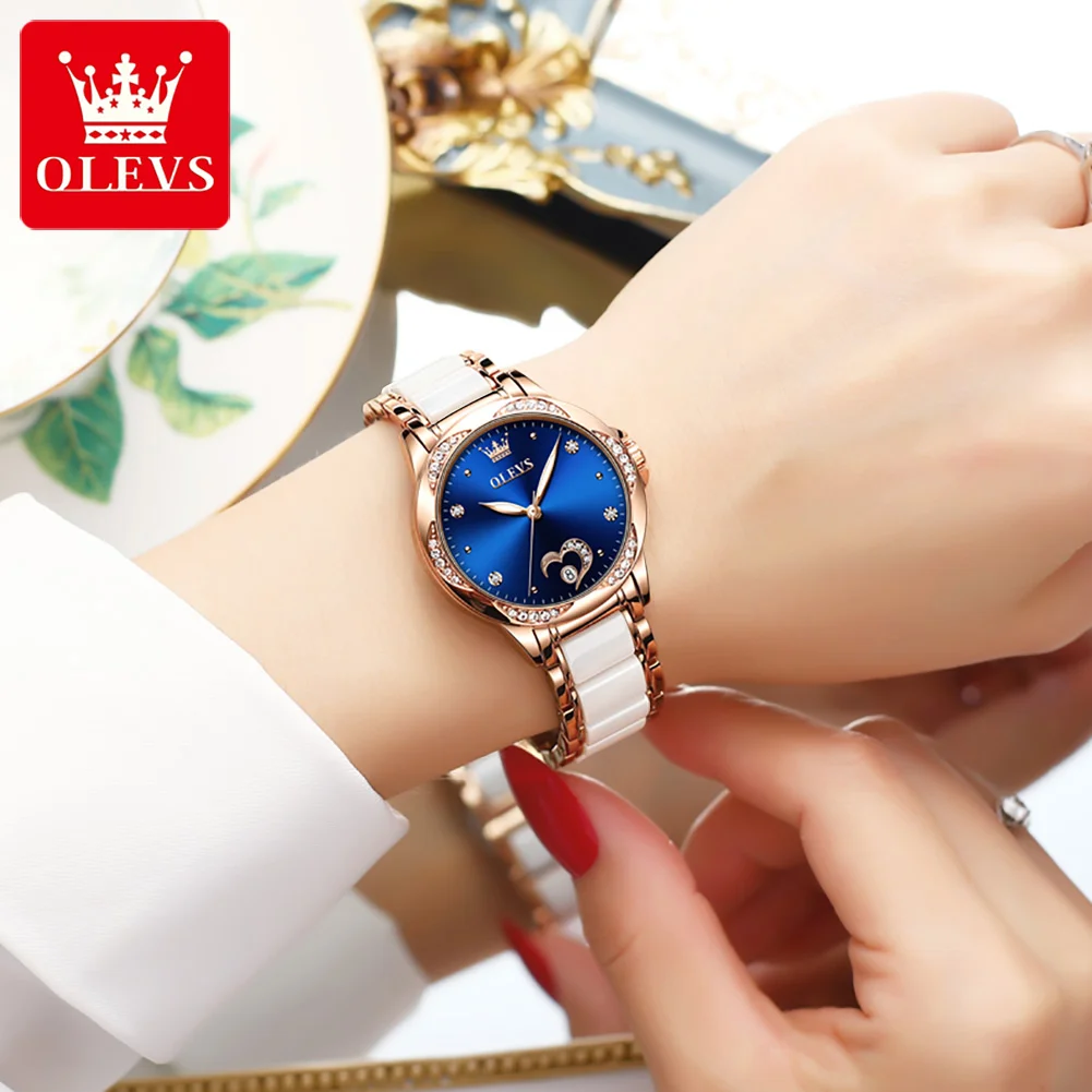 OLEVS Top Brand Luxury Women Fashion Watch Automatic Mechanical Wristwatch for Ladies Elegant Ceramic Strap Watches Clock enlarge