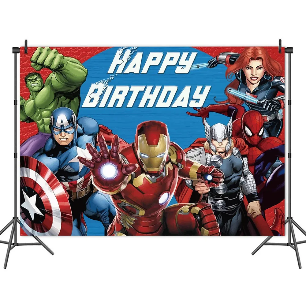 

Avengers Iron Man Hulk Captain Party Backdrops Photobooth Backdrop Cloth Stand Superhero Children Birthday Party Wall Decoration