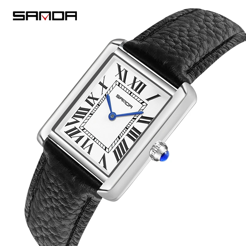 

SANDA Luxury Women Watch Rectangular Leather Wristwatch Fashion Casual Waterproof Ladies Quartz Watches With gift box Reloj Muje