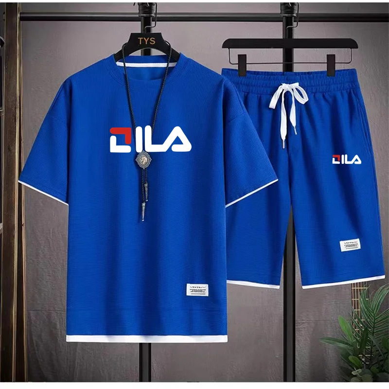 Костюм спортивный мужской из льняной ткани футболка и шорты дышащий комплект