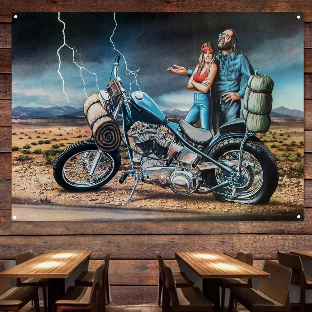 

Lightning Flag Banner Live or Ride Poster Decor Mural Bikers Art Wall Sign Vintage Motorcycle Car Man Cave Bar Club Pub Garage