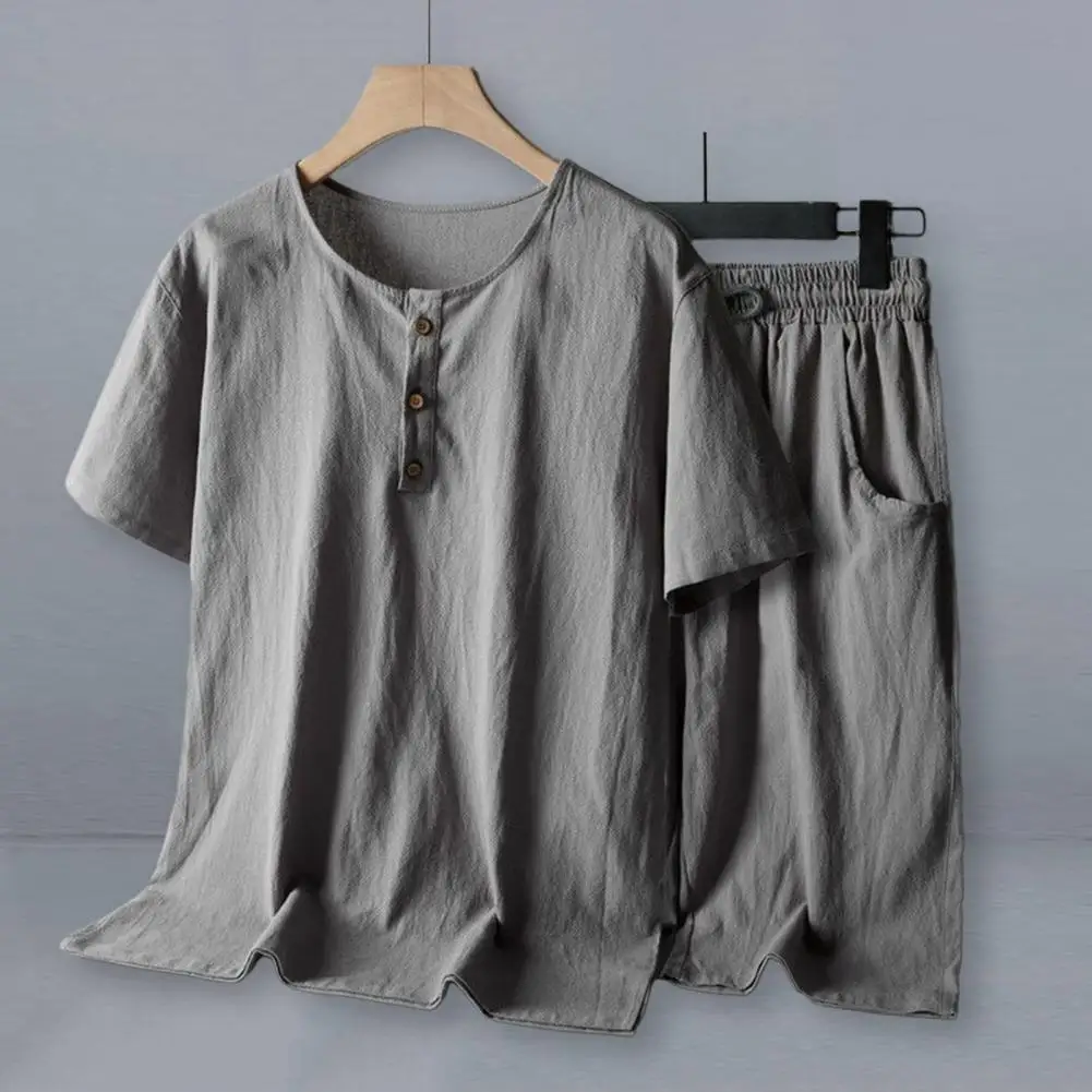 

1 Set Men T-Shirt Shorts Suit Summer Men Cotton Blend Sports Suit Short Sleeves Male Casual Tee Short Pants Suit Sports Wear
