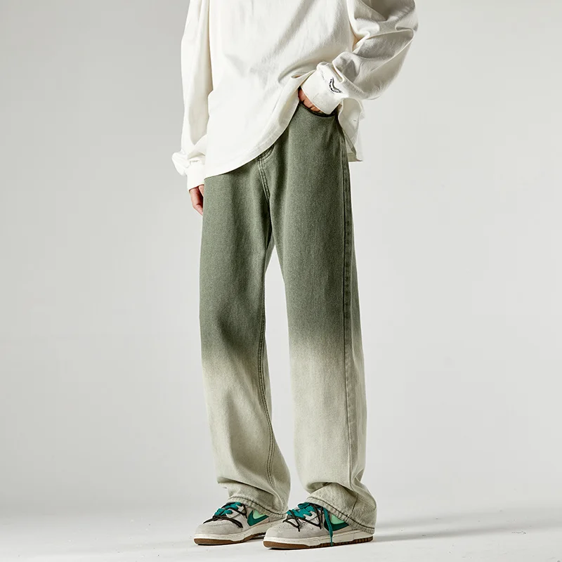 Blue Black Jeans Men Fashion Retro Gradient Straight Jeans Men Japanese Streetwear Hip-hop Loose Denim Pants Mens Trousers M-2XL