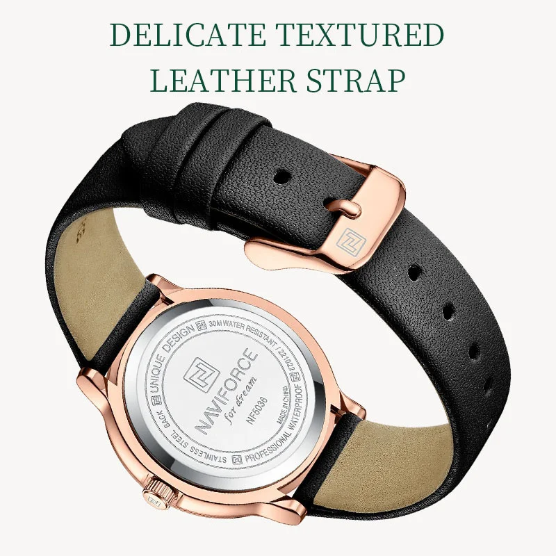 Original Brand NAVIFORCE Women's Watch Fashion Luxury Ladies Waterproof PU Bracelet Quartz Woman Wristwatch Relogio Feminino