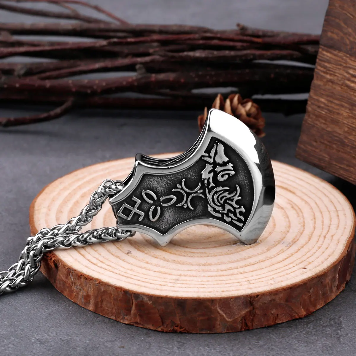 

Stainless Steel Axe Pendant Vintage Viking Celtic Knot Wolf Amulet Rune Pendant Jewelry Men's Classic Trend Party Jewelry Gifts