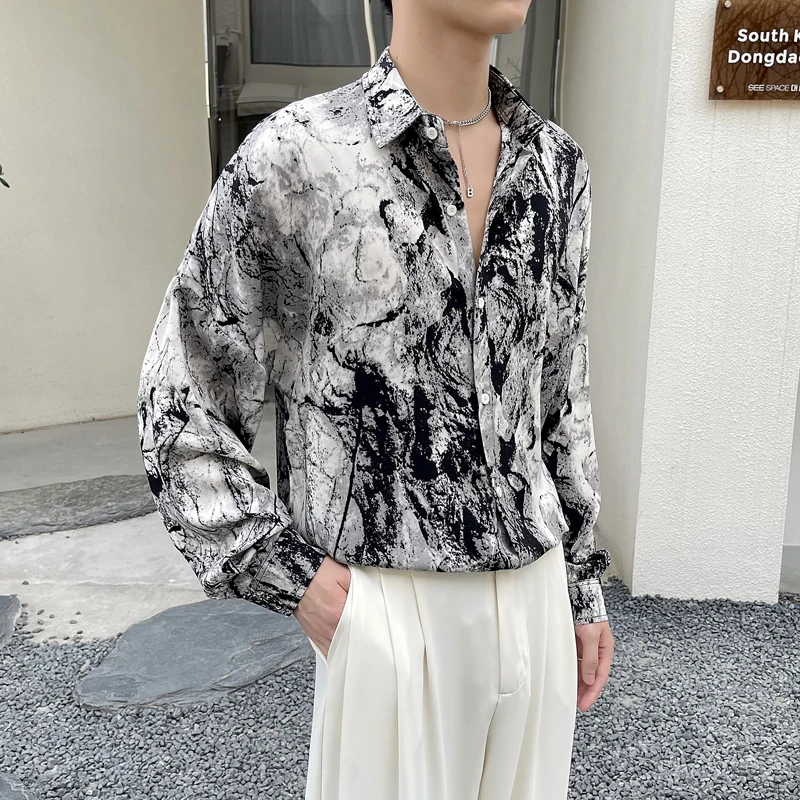 2022 Trendy Tie-dye Men's Shirts Autumn Long Sleeve Loose Casual Shirt Streetwear Social Oversized Men Clothing Chemise Homme